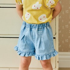 Kikimora女童款彈性荷葉邊牛仔短褲