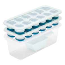 livingovoje 扭轉雙層製冰盒 12格 2入 + 儲冰盒 + 冰勺 套組, 藍色, 1套