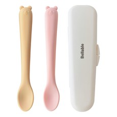 Bellable Gomi副食品餵食湯匙 2種+收納盒組, 1套, 芥末黃 + 粉紅色