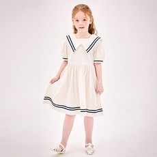 JELISPOON 女童透氣水手領泡泡袖連身裙