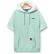 하트비트 블루포스 뉴에블 반팔 캐주얼 배색 포켓 후드 티셔츠