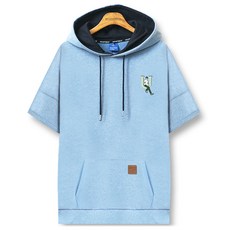 Heartbeat Blue Force Eldun 短袖插畫撞色字母休閒連帽T恤