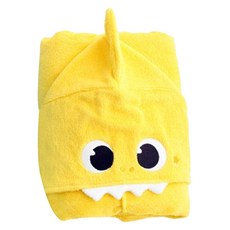 clauman Pinkfong鯊魚寶寶30支棉紗連帽海灘毛巾 400g, 1條, 黃色鯊魚寶寶