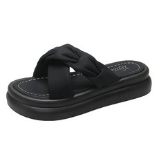 풋온 여성용 아런 꼬임 엑스 스트랩 통굽 슬리퍼 NPOS0543