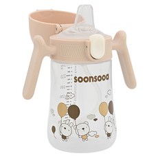 soonsooa 孩童用一觸式防漏吸管杯, 1個, 米色, 240ml