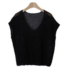린다샵 여성용 노이드 브이넥 그물 조끼 니트 cpnt4640k36, 블랙