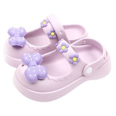 Lulushu 女童圓頭蝴蝶結花朵涼鞋 RS129