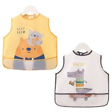 Ilsangsokbanzzak 嬰兒背心式防水圍兜組, 熊+鱷魚, 2件, 1組