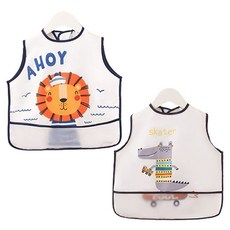 Ilsangsokbanzzak 嬰兒背心式防水圍兜組, 獅子+鱷魚, 2件, 1組