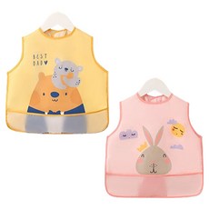Ilsangsokbanzzak 嬰兒背心式防水圍兜組, 熊+兔子, 2件, 1組