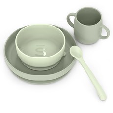 suavinex 蘇維妮 彩色精華矽膠嬰兒副食品餐具4件組, 濃郁綠, 1套