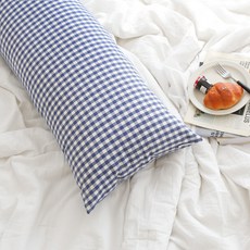 FORHOME 手工製作粉彩格紋身體枕長抱枕套, 深藍色