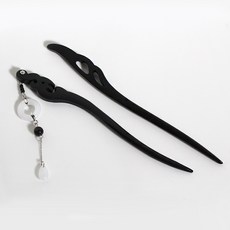 gelluna 垂墜式韓服螺鈿黑木盤髮髮簪2件組 LH-138