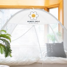 다샵 3D 캐릭터 원터치 모기장 텐트형 침대겸용, 스마일 플라워 그레이
