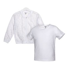 Uravi 兒童蕾絲開襟衫素色短袖T恤套組