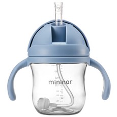 mininor PPSU防逆流雙耳重力球吸管學習杯, 藍色, 220ml, 1個