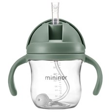 mininor PPSU防逆流雙耳重力球吸管學習杯, 綠色, 220ml, 1個