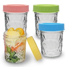 미르코리아 샐러드 밀프랩 유리병 4종 컬러캡 크리스탈, 200ml, 1세트