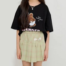 SM2 女童涼感透氣格紋飾扣短裙