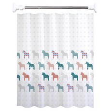 JLIFE 斯卡莉彩色小馬浴室防水PEVA浴簾隔間簾桿組, 白色(浴簾), 銀色(浴簾桿), 1套