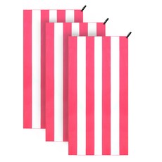 4몬스터 극세사 대형 스트라이프 비치타월, 핑크, 3개