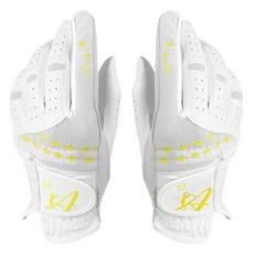 ANYGOLF 女用半羊皮彈性網布高爾夫手套 雙手配戴, 黃色, 1組