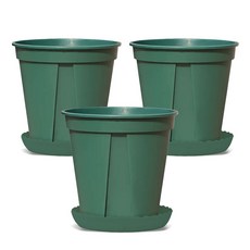 Walled Gardening 防止過濕 New Long 開縫花盆 + 盆栽底盤 組, 氛圍綠, 3套