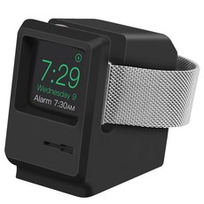 갓템44 복고풍 실리콘 데스크탑 시계 충전 스탠드, 블랙