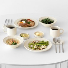 NICOTT Here 手工製兩人早午餐全配8件組, 1套, 8個, 棉花象牙白