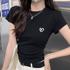메이첼 여성용 하트로고 슬림핏 쫀쫀 반팔 티셔츠 13155