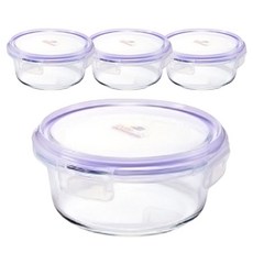 오븐락 내열유리 밀폐용기 원형, 4개, 400ml