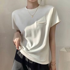 페이퍼먼츠 여성용 통기성 라운드넥 입술 포켓 반팔 티셔츠 22384