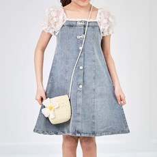 베베몽스토리 여아용 진주단추 청 원피스