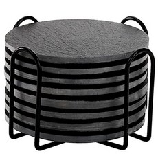 CofV 石板杯墊/酒杯墊 8入 + 杯墊架套組 直線圓形, 單一顏色, 1套