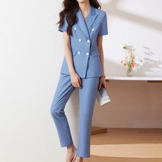 아뗄릭 빅사이즈 오피스 반팔 자켓 정장 바지 세트 14047