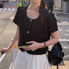 페이퍼먼츠 여성용 하트골드 버튼 반팔 숏 자켓 22545