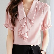 페이퍼먼츠 투라인 프릴 반팔 블라우스 22528