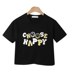 린다샵 여성용 통기성 코미컬 라운드넥 컬러 레터링 스마일 크롭 반팔 티셔츠 cpt14926k43