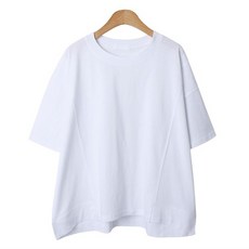 시크블랙 여성용 통기성 라블론 라운드넥 절개 박스 무지 심플 반팔 티셔츠 cpt14927k43