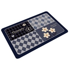 PEONIST 珪藻土彩色花朵地墊 40 x 60 cm, 藍色格紋, 1個
