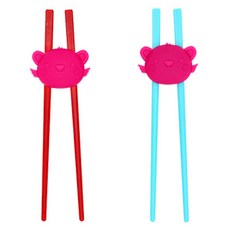 UINLUI 兒童用EQ矯正筷子2件組, 1套, 紅色, 藍色(筷子), 粉紅色(矯正器)