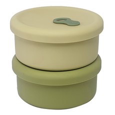PAMIRE 帕米爾 矽膠蒸氣孔容器 圓形 450ml 2件組, 1組, 橄欖綠+萊姆黃