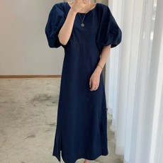 아뗄릭 라운드넥 빅 퍼프 통기성 롱 원피스 13967