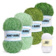 Knitt 90g 蜂蜜泡泡菜瓜布編織線 4款 + 迷你菜瓜布, 06綠色, 1套