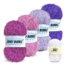 Knitt 90g 蜂蜜泡泡菜瓜布編織線 4款 + 迷你菜瓜布 20g 組, 08紫色, 1套