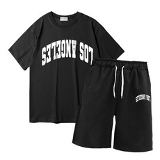 이지스튜디오 남여공용 리버스LA W 20수 코튼 오버핏 반팔 티셔츠 + 반바지 트레이닝세트