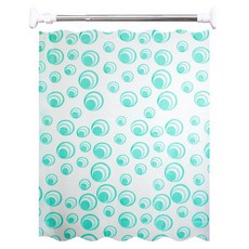 JLIFE 圓點浴室防水PEVA浴簾隔間簾 + 浴簾桿組, 綠色(浴簾), 銀色(浴簾桿), 1套