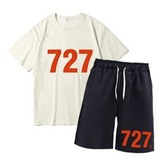 이지스튜디오 727 W 20수 코튼 오버핏 반팔 티셔츠 + 오버핏 반바지 트레이닝세트