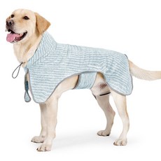 PASTEL PET 中大型犬直條紋連帽浴袍, 1個, 藍色