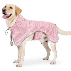 PASTEL PET 中大型犬直條紋連帽浴袍, 1個, 粉紅色